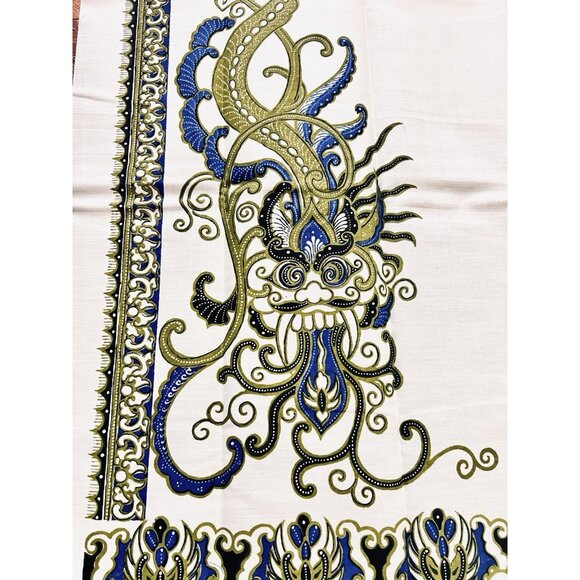 Indonesian Batik Fabric 41.5" x4 Yards cream color background dragon flora motif - Picture 10 of 14